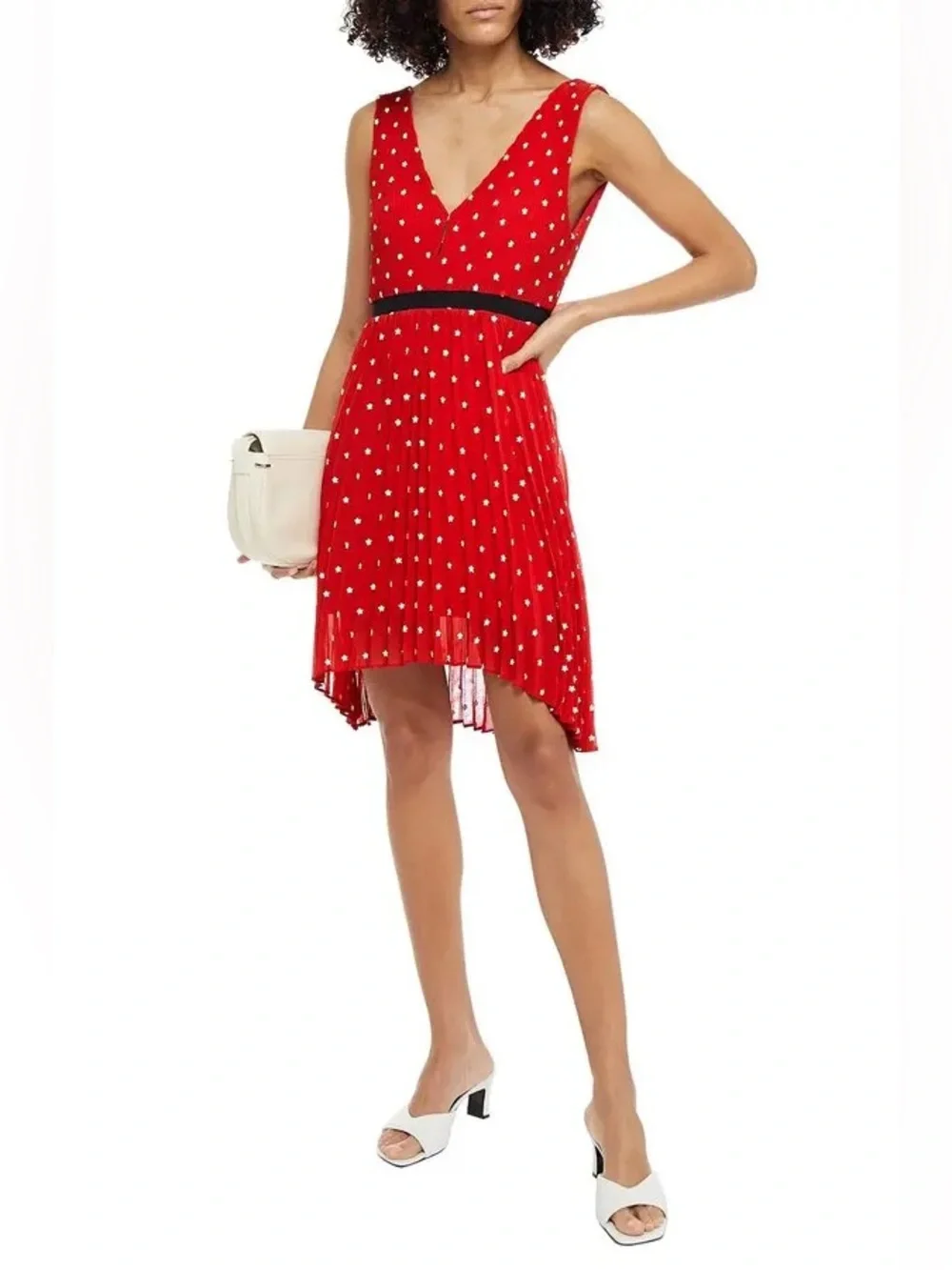 Maje Relina Pleated Embroidered Georgette Mini Dress